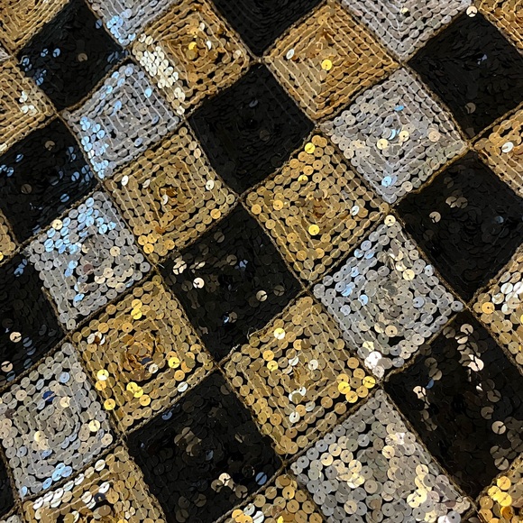 Vintage Gold Silver Black Sequin Checker Blouse Top Medium - Picture 8 of 9